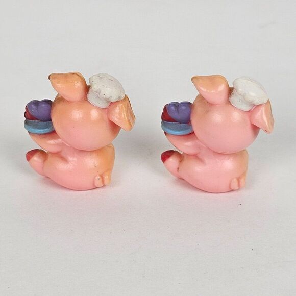Russ Berrie Hogs 'N Kisses Pig Piggy Figurine Chef Hat Hugs Hearts Lot of 2 Vtg - Picture 5 of 12